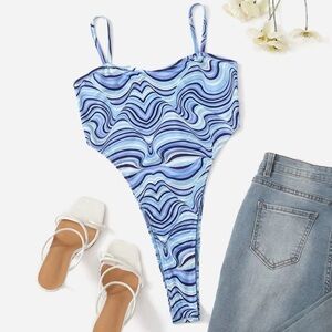 Blue Swirl High Cut Bodysuit